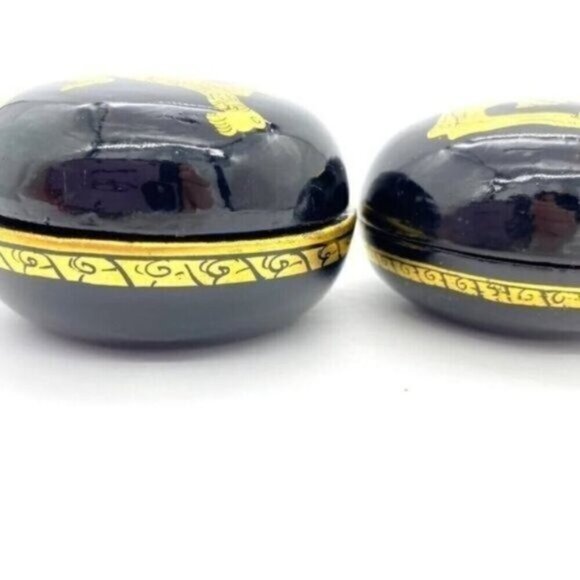 Burmese Lacquerware Gold Accented Trinket Boxes Set Of 3 - Picture 8 of 12